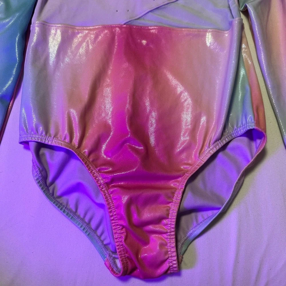 More Than Magic Long Sleeve One Piece Leotard Girls, rainbow foil Size-L (10-12)